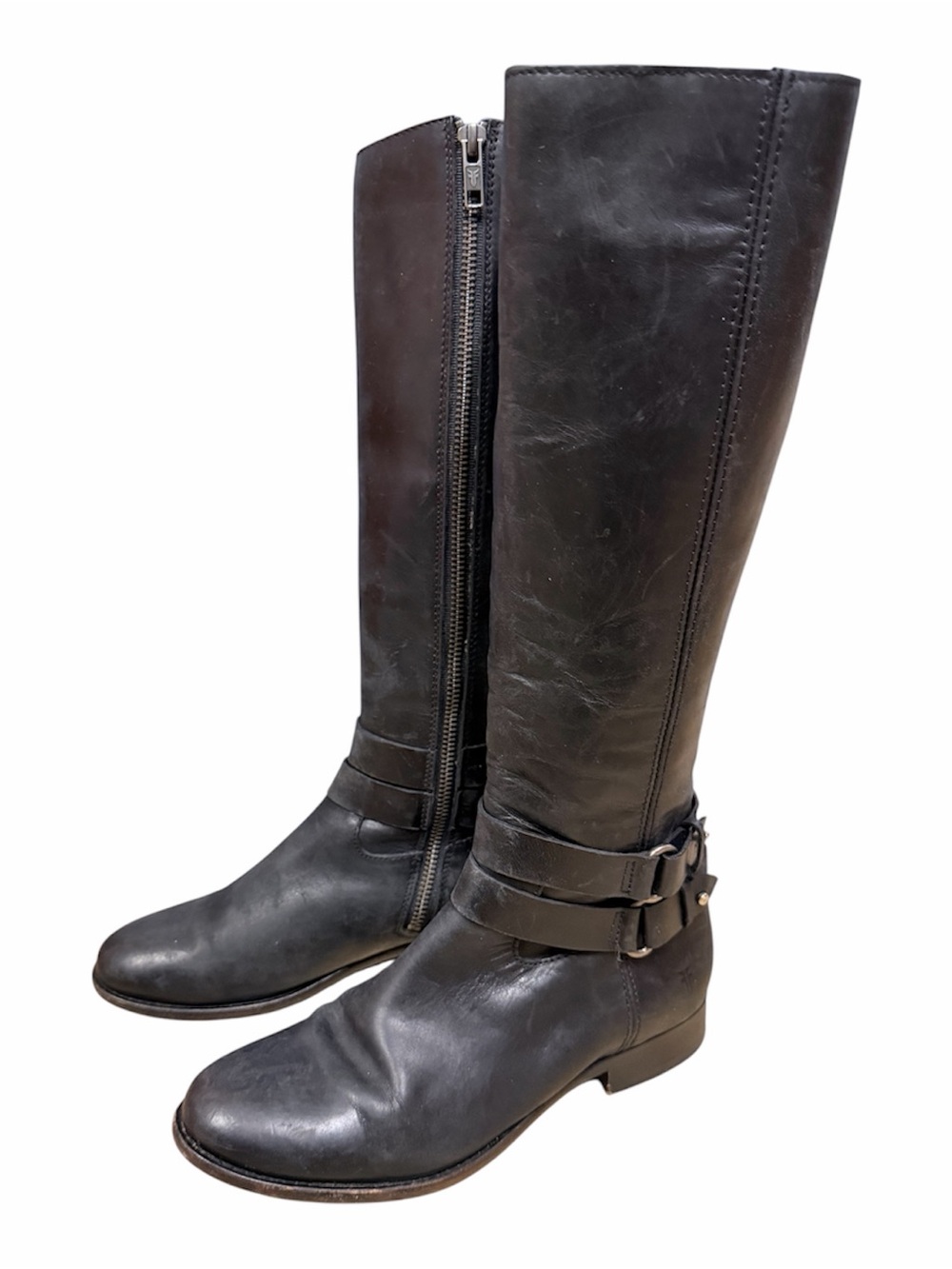 Frye Black Leather Over-the-Knee Buckle Boots